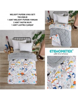 ETE HOMETEX TEK KİŞİLİK WELSOFT UYKU SETİ ASTRONOT GRİ 8696474232002